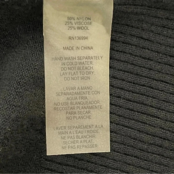 Vintage Wool Blend Long Sleeve Shirt Women M Black Mock Neck Hi-lo Hem - Picture 6 of 9